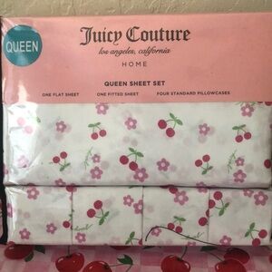 NWT Juicy Couture Pink Floral and Cherry Queen Sheet Set